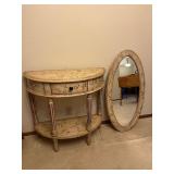 Butler Specialty Floral Console Table with 1 Drawer & Oval Mirror