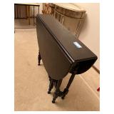 Oval Drop-Leaf Dining Table - Dark Wood, 34 in Diameter, Turned Legs