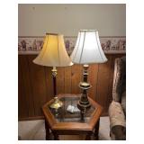 Pair of Brass Table Lamps with Fabric Shades - 2-Piece Set