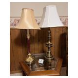 Pair of Brass Table Lamps with Fabric Shades - 2-Piece Set