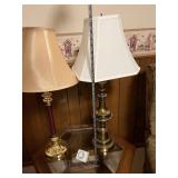 Pair of Brass Table Lamps with Fabric Shades - 2-Piece Set
