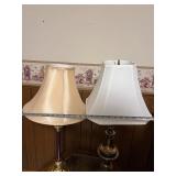 Pair of Brass Table Lamps with Fabric Shades - 2-Piece Set
