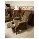 Pair Vintage Floral Recliner Armchairs (Lot of 2) - High Back, Rolled Arms, Carved Front Legs