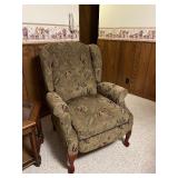 Pair Vintage Floral Recliner Armchairs (Lot of 2) - High Back, Rolled Arms, Carved Front Legs