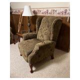 Pair Vintage Floral Recliner Armchairs (Lot of 2) - High Back, Rolled Arms, Carved Front Legs