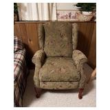 Pair Vintage Floral Recliner Armchairs (Lot of 2) - High Back, Rolled Arms, Carved Front Legs