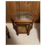 End Table - Vintage Hexagonal Glass-Top with Woven Lower Shelf