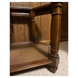 End Table - Vintage Hexagonal Glass-Top with Woven Lower Shelf