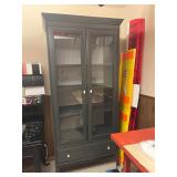 Display Cabinet - Glass-Front, Gray Finish, 2-Drawer Base
