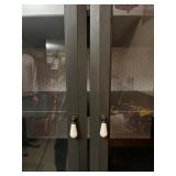 Display Cabinet - Glass-Front, Gray Finish, 2-Drawer Base