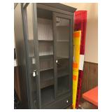 Display Cabinet - Glass-Front, Gray Finish, 2-Drawer Base