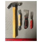 Claw Hammer, Husky Curved-Blade Scraper, Putty Knife & Wheel Tool - 4 Hand Tools