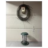 Birdhouse on Wreath with Nest & Green Mesh Bird Feeder (Lot of 2)