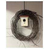 Birdhouse on Wreath with Nest & Green Mesh Bird Feeder (Lot of 2)