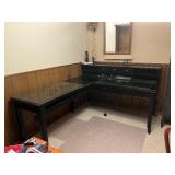 Black Glass-Top L-Shaped Desk - 64in Wide, Built-In Drawers
