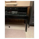 Black Glass-Top L-Shaped Desk - 64in Wide, Built-In Drawers