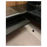 Black Glass-Top L-Shaped Desk - 64in Wide, Built-In Drawers