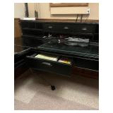 Black Glass-Top L-Shaped Desk - 64in Wide, Built-In Drawers