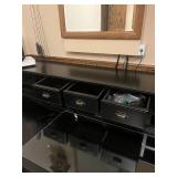 Black Glass-Top L-Shaped Desk - 64in Wide, Built-In Drawers