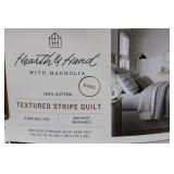 Hearth & Hand with Magnolia King Textured Stripe Quilt - 100% Cotton, Hand Quilted 104inch x 92 inch (NEW)