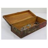 Keepsake Box - Floral Hand-Painted Wood with Poinsettia Design and Rosaries Inside