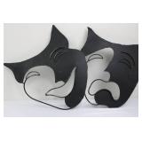 Black Metal Wall Masks - Abstract Pair Sculpture, 41 in W x 26 in H