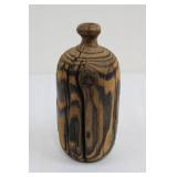 Hand-Carved Wooden Bottle 8.5' tall- Burl Wood Grain, Cracked Finish