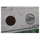 1935 Lincoln Wheat Penny, 1935 Buffalo Nickel & 1935 Silver Certificate Set - Rare Coins & Currency