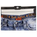 Rock Revival Denim Shorts - Embroidered Back Pockets, Distressed Blue Size 31