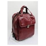Crocodile-Embossed Burgundy Leather Rolling Briefcase