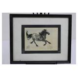 Galloping Horse Ink-Wash Painting - Framed Asian Art with Red Seal & Calligraphy