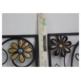 Floral Metal Wall Art Panels - 32' x 12' Set of 2 Black Wrought Iron Flower Scrollwork
