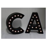 C, A Marquee Letters with Light Bulbs (C & A) - Letter Board & Framed Vintage Art