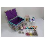 Floral Sewing Box Kit - Thread Spools, Needles, Pins, Pincushions