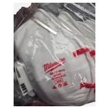 Milwaukee equipment including a hard hat, mask, and a replacement cable for a snake.