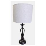 Hampton Bay Rhodes Bronze Table Lamp with Natural Linen Shade.