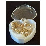 Seiko Desk Clock (retails for $35) & Jewelry Lot: Faux Pearl Necklace (broken clasp), Cut Crystal Bowl, IKE Pendant, 50 Pin