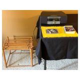 MCM VTG Birch & Rattan Accessory Table & SoundWorks Radio CD740 with 2 CDs included