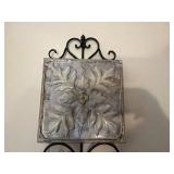Ceramic Floral Tile Wall Art - 3-Piece Set on Wrought Iron Hanger