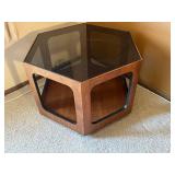 VTG Hexagonal Walnut Coffee Table with Glass Top - 27 x 30 inches