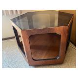 VTG Hexagonal Walnut Coffee Table with Glass Top - 27 x 30 inches