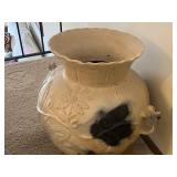 Large Floor Decorative Ceramic Vase - Floral Embossed Relief, 26 x 26 in