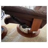 Brown Leather Lounge Chair With Ottoman - Tufted, Circular Wood Base