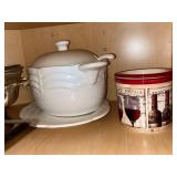 White Ceramic Casserole Dish With Lid On Metal Warmer Stand Vintage Kitchenware Set