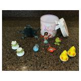 Assorted Ceramic Figurine Salt & Pepper Shakers & Floral Decor Jar