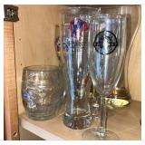 Pabst Mansion Beer Glass & Assorted Logo Glassware - Erdinger & Budweiser Set