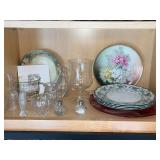 Crystal Glassware & Hydrangea Dinnerware Set - Plates, Bowls, Pitcher