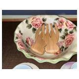 Medley Floral Rose Teacup Set with Large Rose Pattern Bowl - 2 Cups & Saucers, Made in China