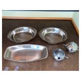 Stainless Steel Serving Set - 2 Bowls, Oval Tray, Teapot, Sugar & Creamer