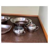 Stainless Steel Serving Set - 2 Bowls, Oval Tray, Teapot, Sugar & Creamer